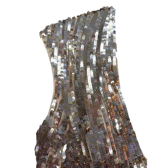 Mac Duggal Fabulouss Gown Size 24W Gold Sequins Column V Neck Back Train Formal - Picture 5 of 14